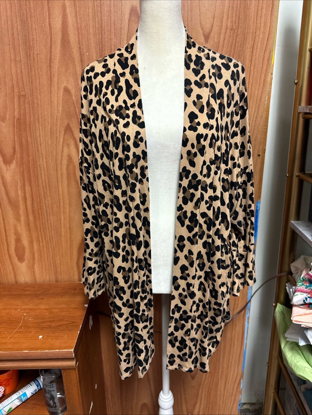 Kim Rogers Tan Black Animal Print Open Cardigan Plus Size 1X